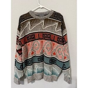 Vintage 90s Ellis Island Mens Sweater L Geometric Southwestern Knit 90% Cotton